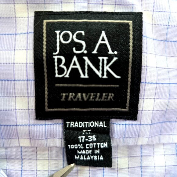 Jos A Bank Traveler Traditional Blue  Plaid Long Sleeve Button Up Dress Shirt - Picture 4 of 8